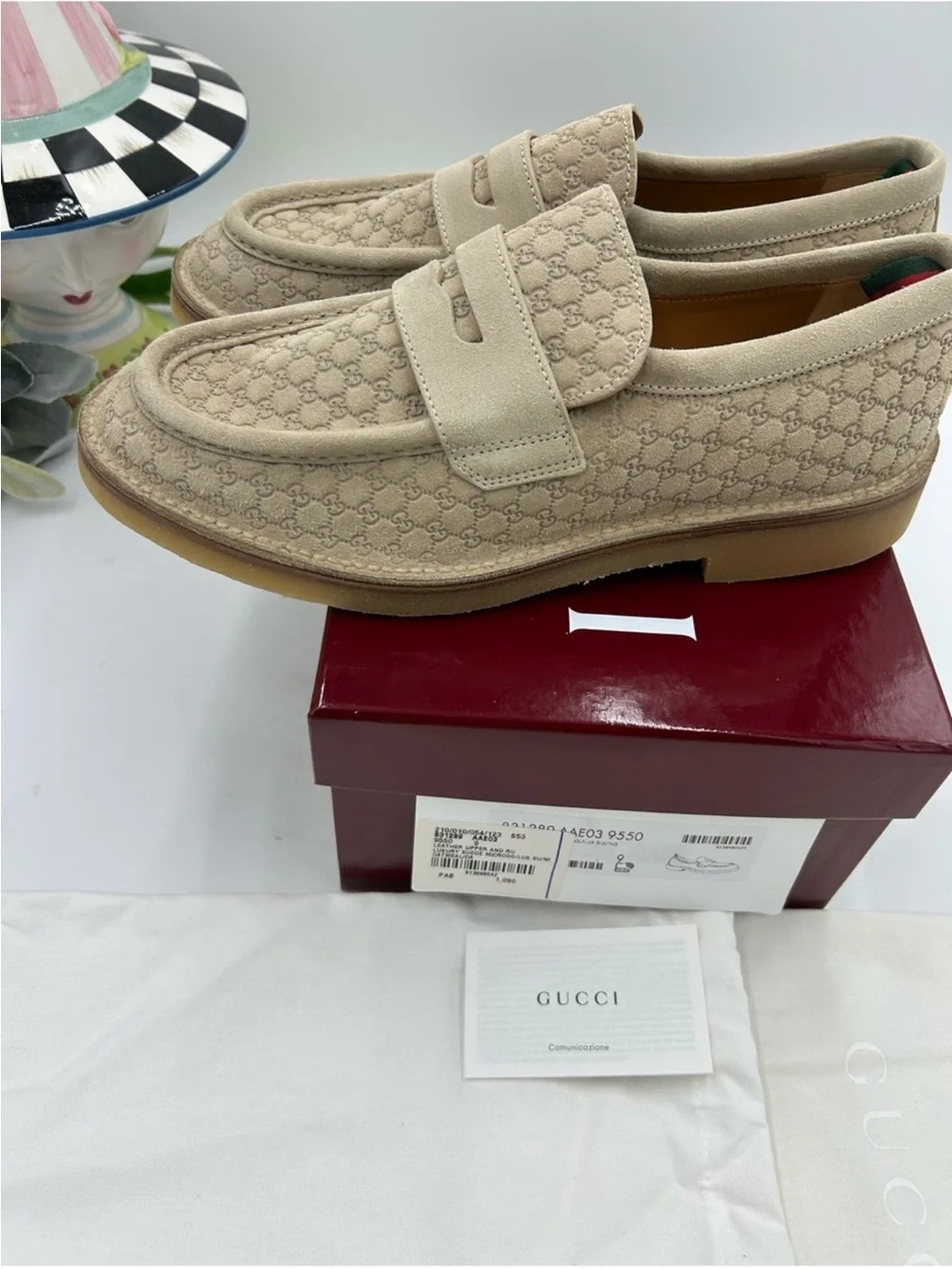 Men’s Gucci suede GG monogram web loafer size 9, fit 9.5 US made in Italy